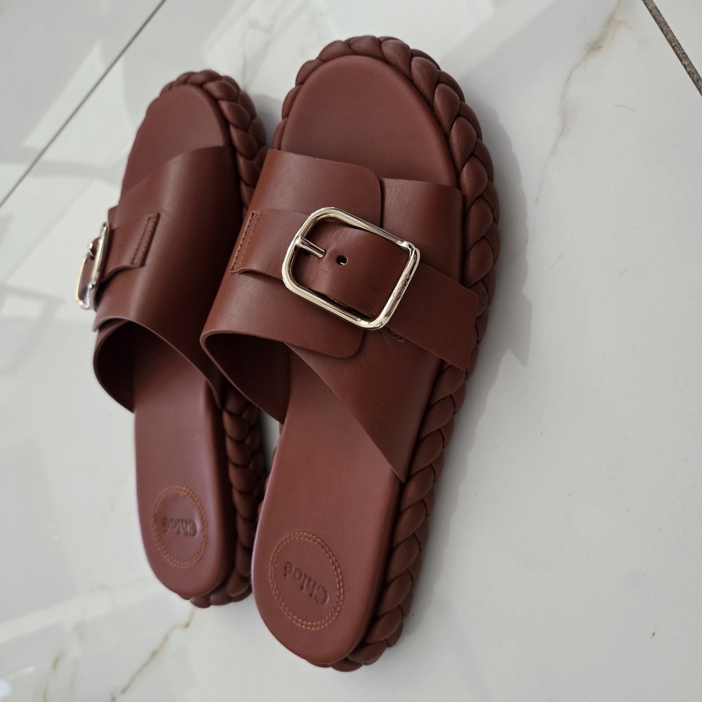 Chloe Brown Leather Sandals with Silver Buckle - Picture 3 of 6